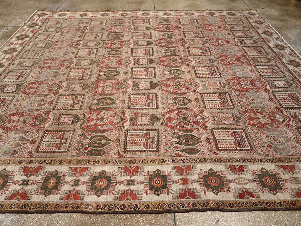 Antique Persian Bakhtiari Square Room Size Carpet, No.32924 - Staging