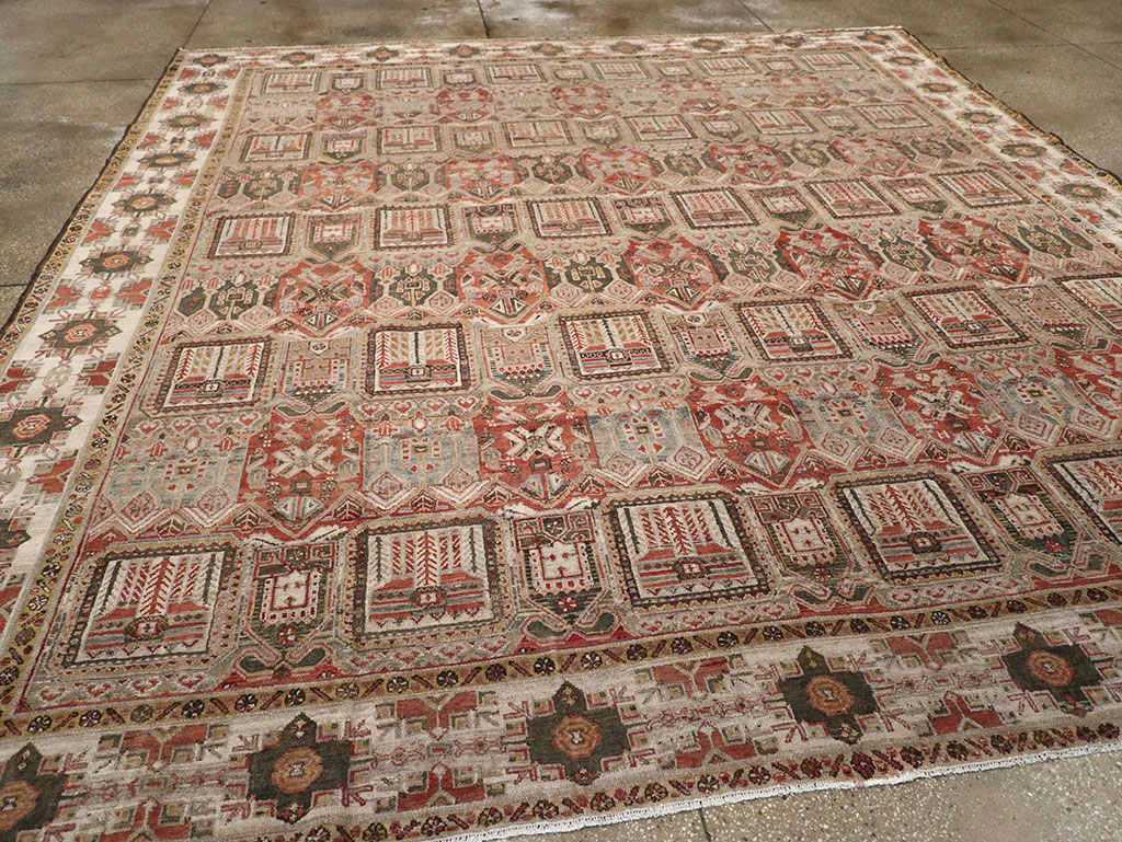 Antique Persian Bakhtiari Square Room Size Carpet, No.32924 - Staging