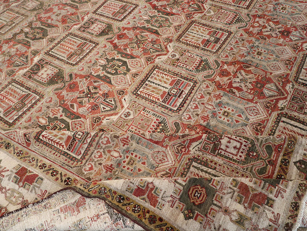 Antique Persian Bakhtiari Square Room Size Carpet, No.32924 - Staging