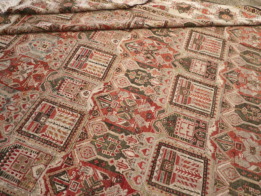Antique Persian Bakhtiari Square Room Size Carpet, No.32924 - Staging