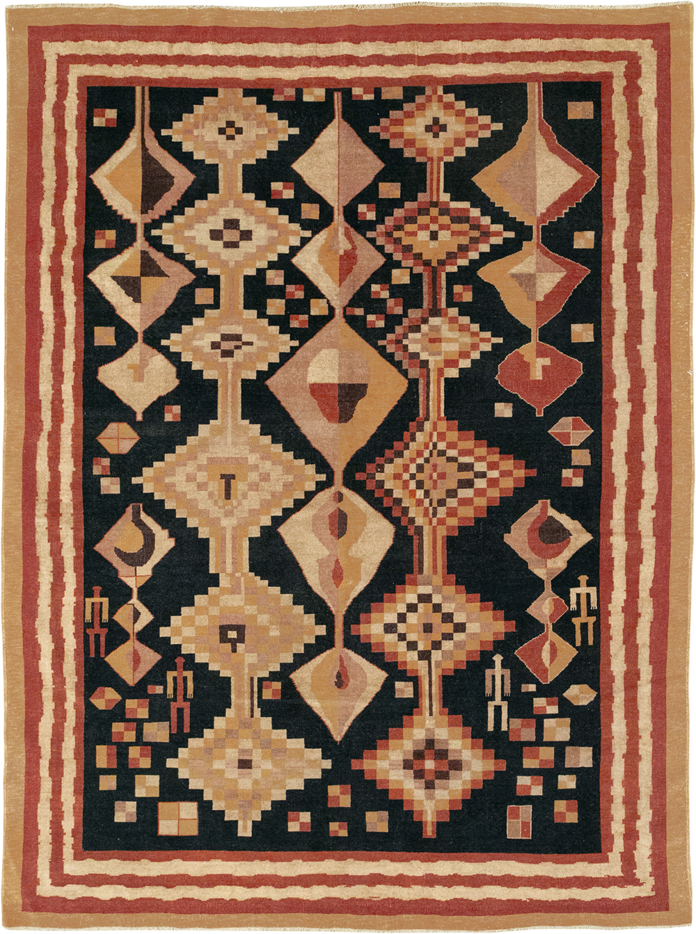 Vintage Turkish Art Deco Accent Carpet, No.32939 - Staging