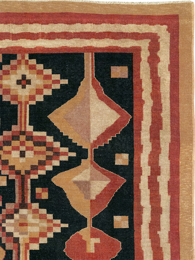 Vintage Turkish Art Deco Accent Carpet, No.32939 - Staging