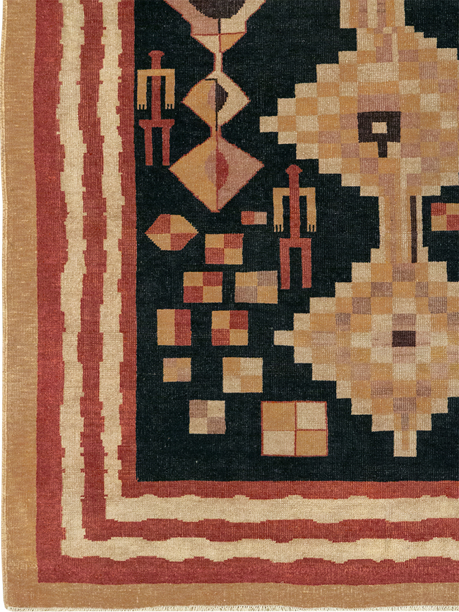 Vintage Turkish Art Deco Accent Carpet, No.32939 - Staging