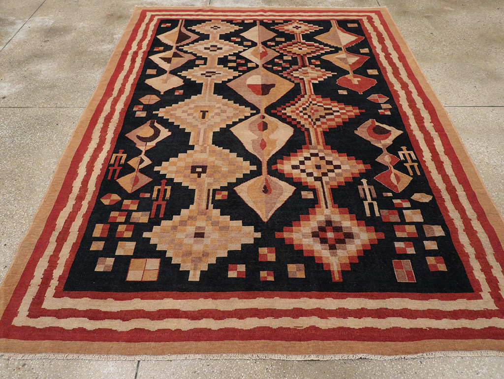 Vintage Turkish Art Deco Accent Carpet, No.32939 - Staging