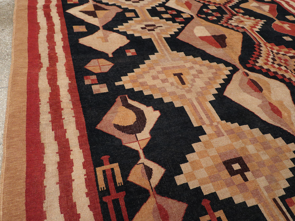 Vintage Turkish Art Deco Accent Carpet, No.32939 - Staging