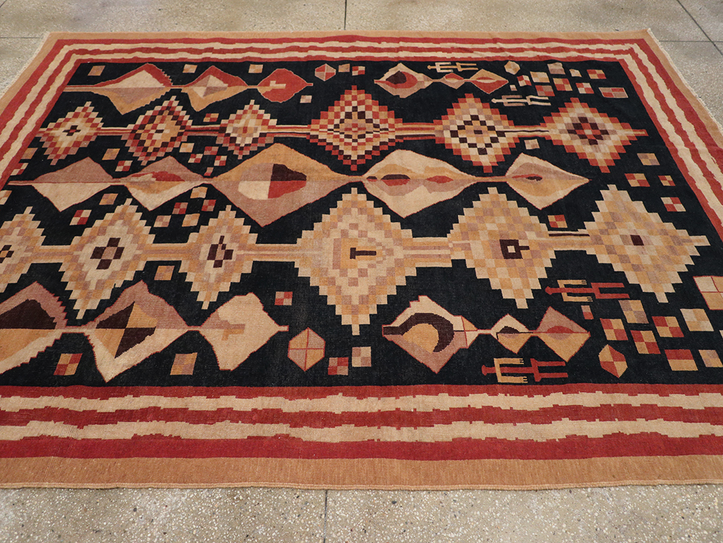 Vintage Turkish Art Deco Accent Carpet, No.32939 - Staging