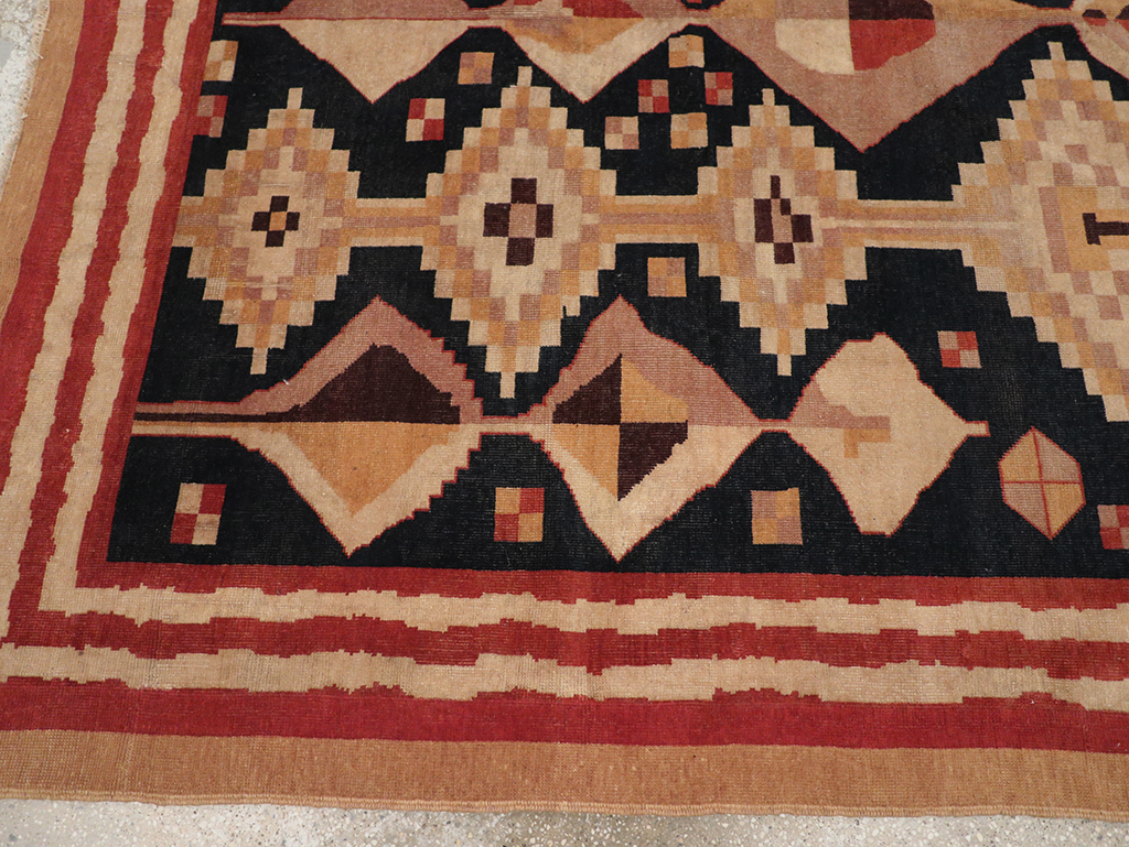 Vintage Turkish Art Deco Accent Carpet, No.32939 - Staging