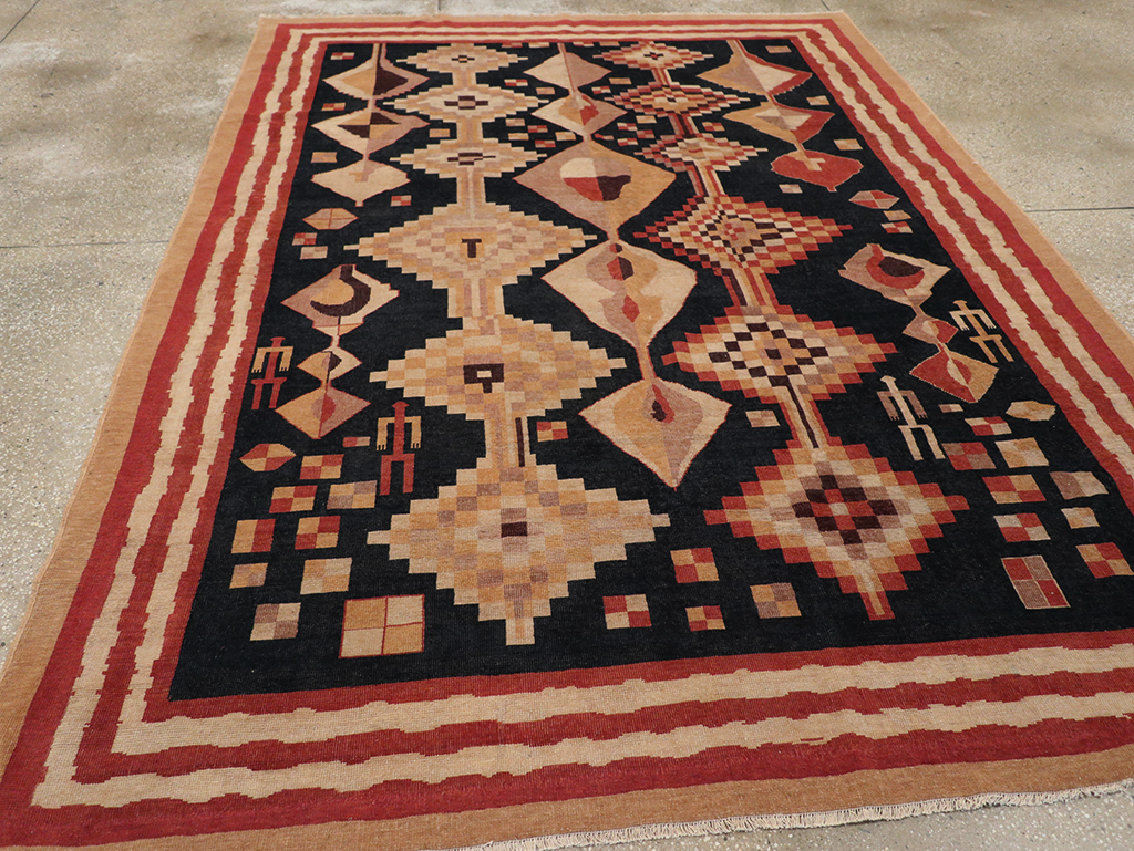 Vintage Turkish Art Deco Accent Carpet, No.32939 - Staging