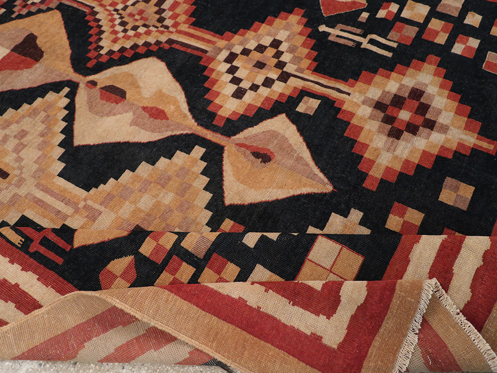 Vintage Turkish Art Deco Accent Carpet, No.32939 - Staging