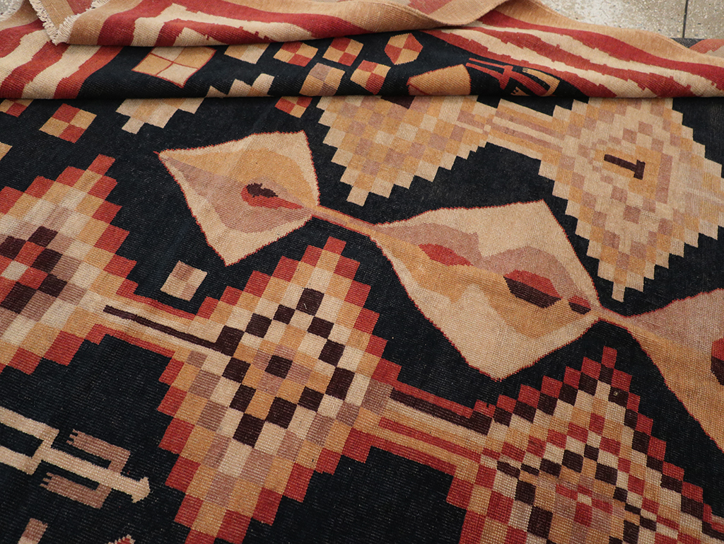 Vintage Turkish Art Deco Accent Carpet, No.32939 - Staging