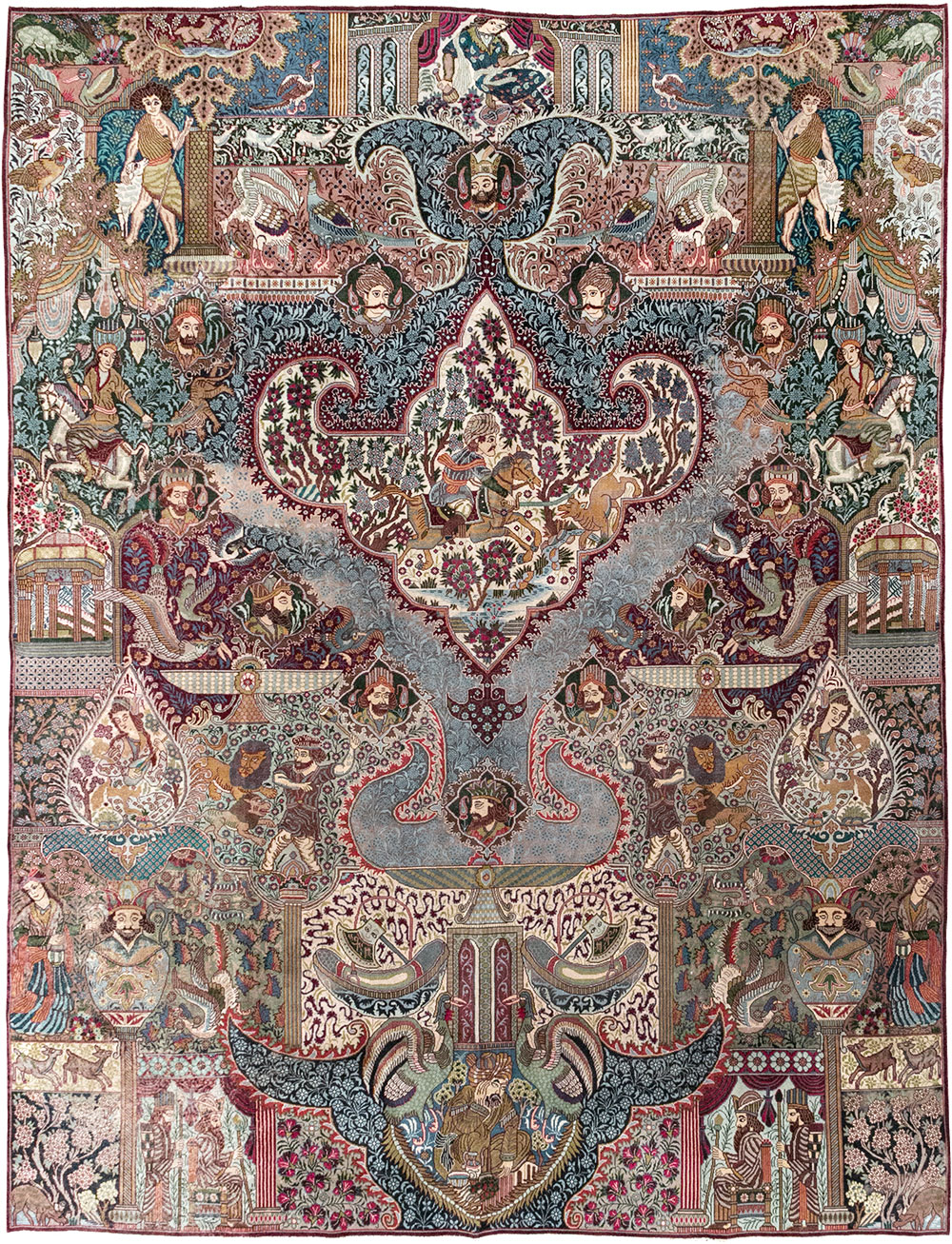 Vintage Persian Mashad Pictorial Room Size Carpet, No.32941 - Staging
