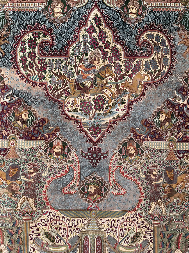 Vintage Persian Mashad Pictorial Room Size Carpet, No.32941 - Staging