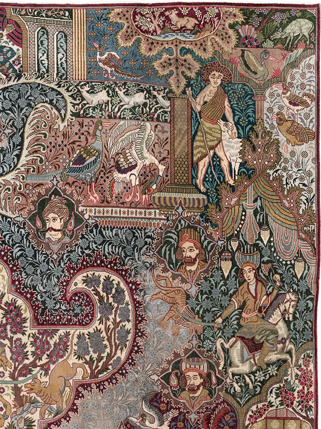 Vintage Persian Mashad Pictorial Room Size Carpet, No.32941 - Staging