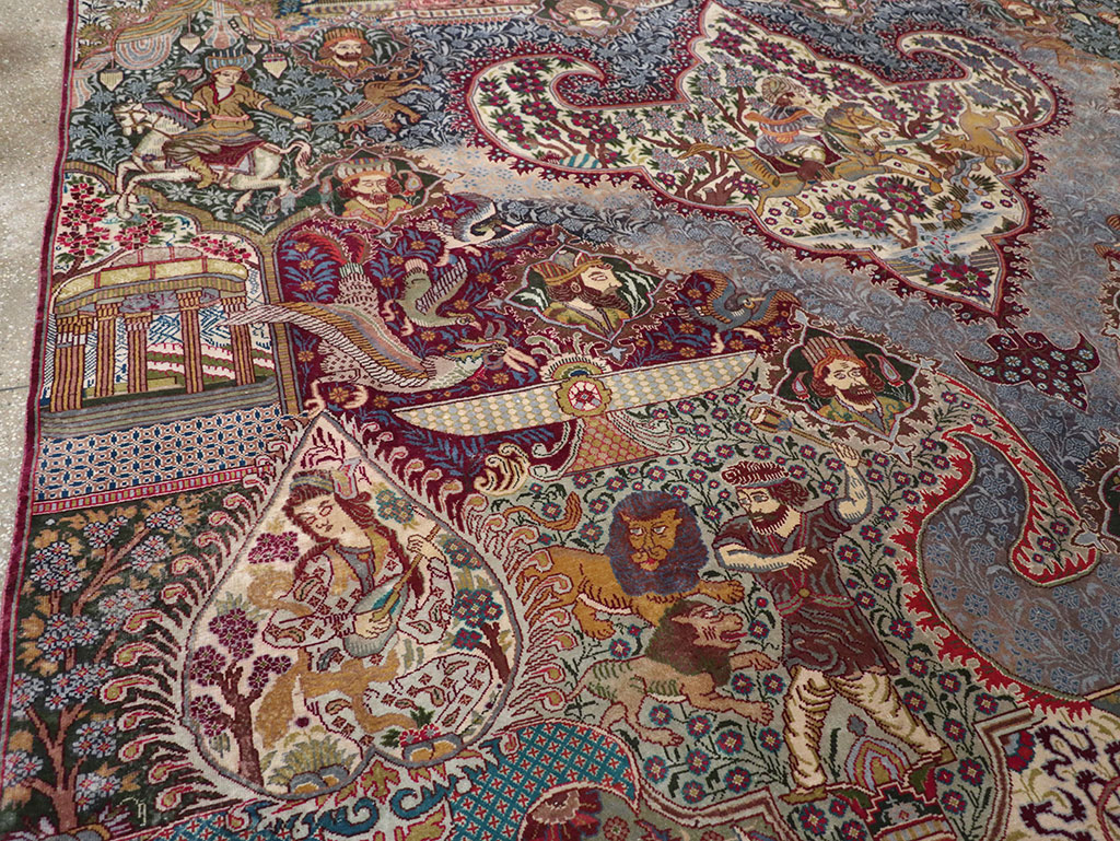 Vintage Persian Mashad Pictorial Room Size Carpet, No.32941 - Staging