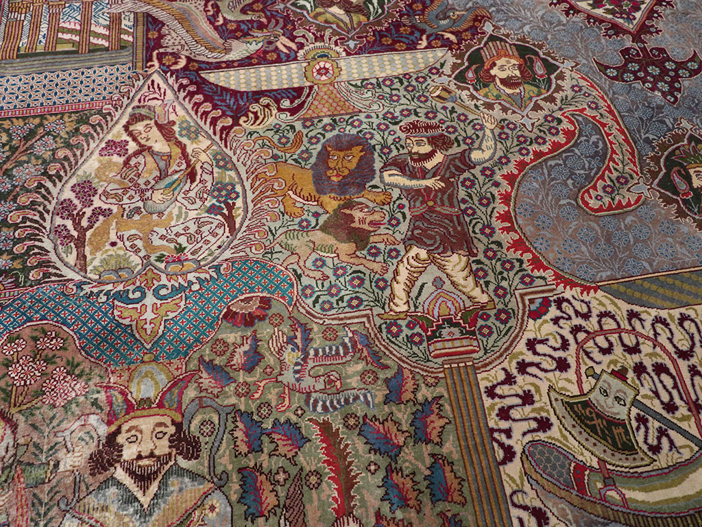 Vintage Persian Mashad Pictorial Room Size Carpet, No.32941 - Staging