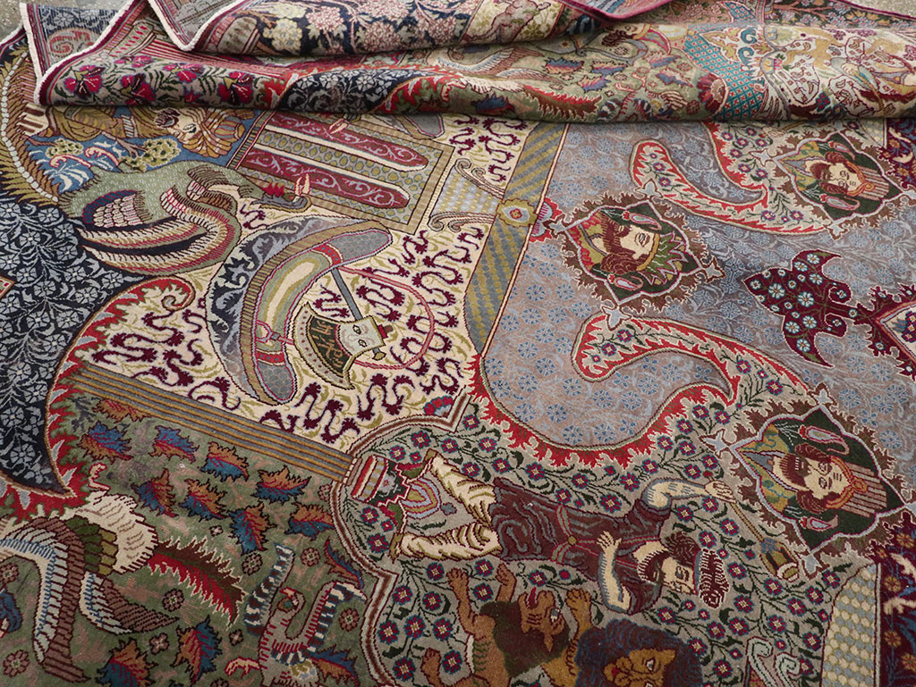 Vintage Persian Mashad Pictorial Room Size Carpet, No.32941 - Staging