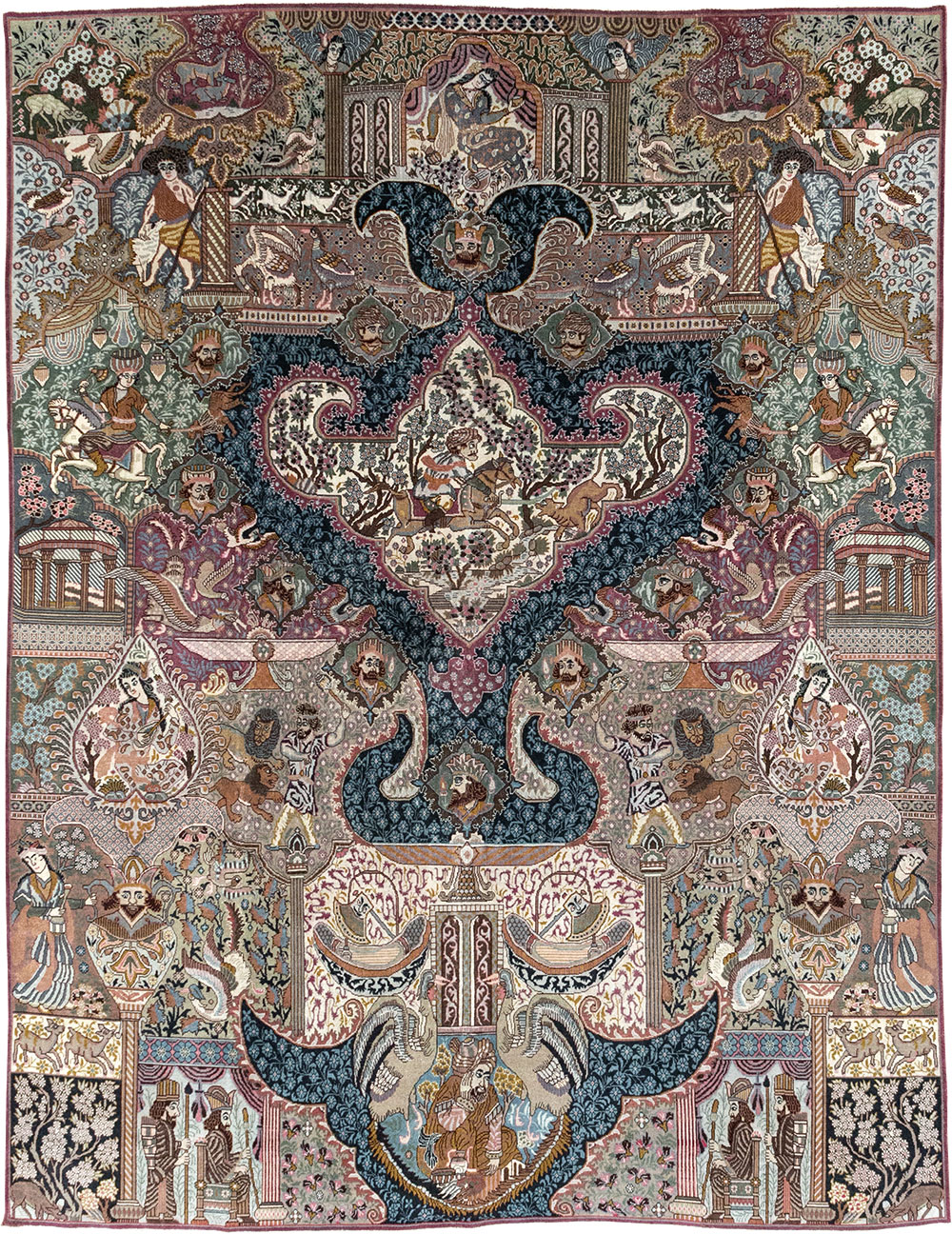 Vintage Persian Mashad Pictorial Room Size Carpet, No.32942 - Staging