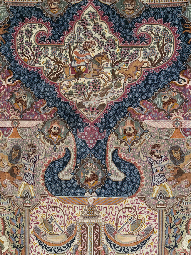 Vintage Persian Mashad Pictorial Room Size Carpet, No.32942 - Staging