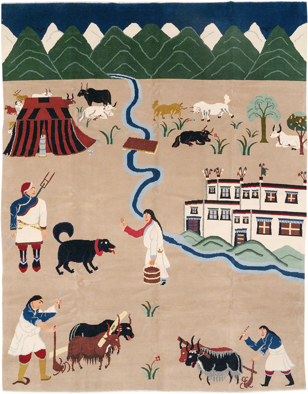 Modern Tibetan Pictorial Room Size Carpet, No.32957 - Staging