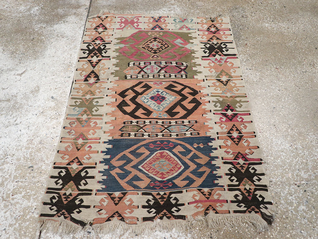 Vintage Turkish Flatweave Kilim Throw Rug, No.32961 - Staging