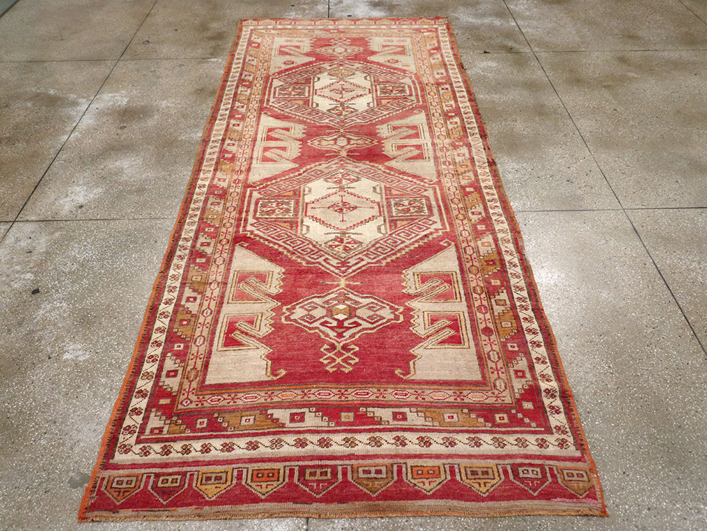 Vintage Turkish Anatolian Wide Gallery Runner, No.32969 - Staging
