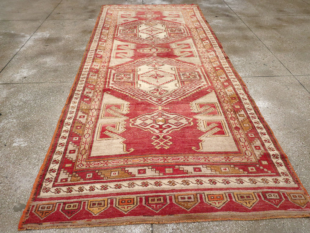Vintage Turkish Anatolian Wide Gallery Runner, No.32969 - Staging