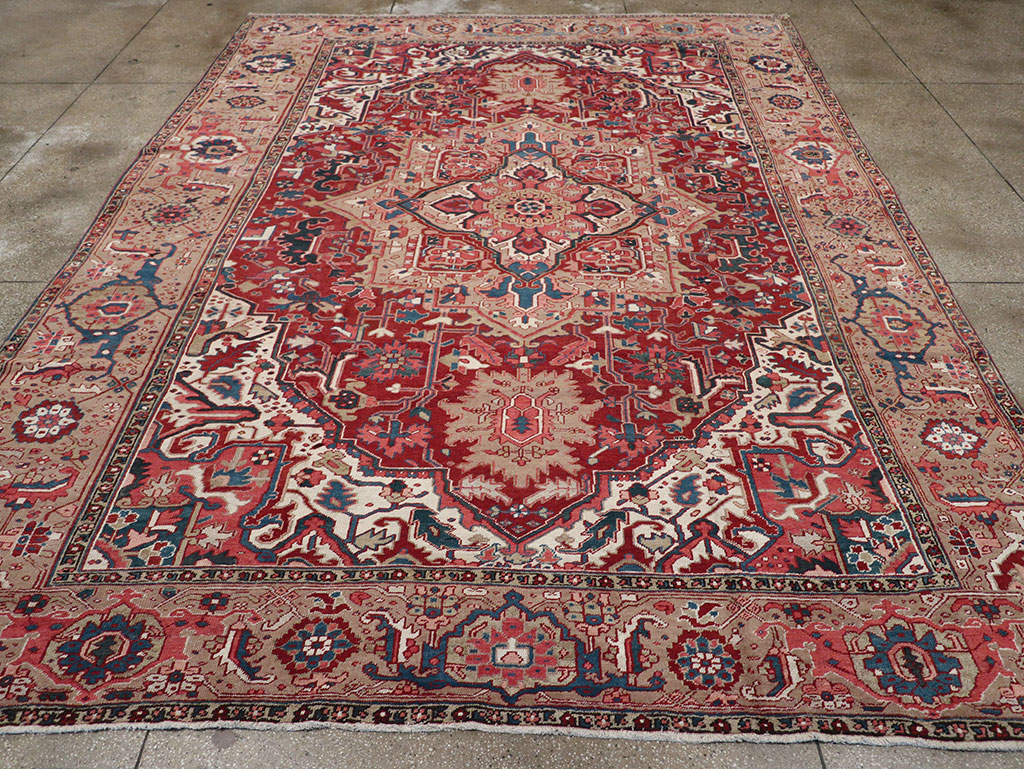 Antique Persian Heriz Room Size Carpet, No.33008 - Staging