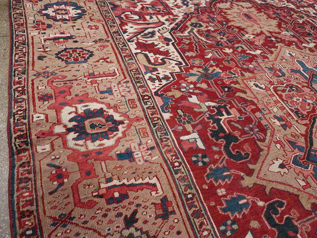 Antique Persian Heriz Room Size Carpet, No.33008 - Staging