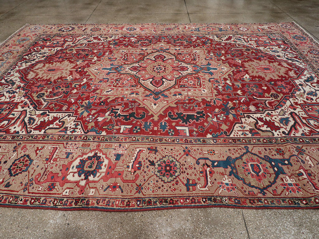 Antique Persian Heriz Room Size Carpet, No.33008 - Staging