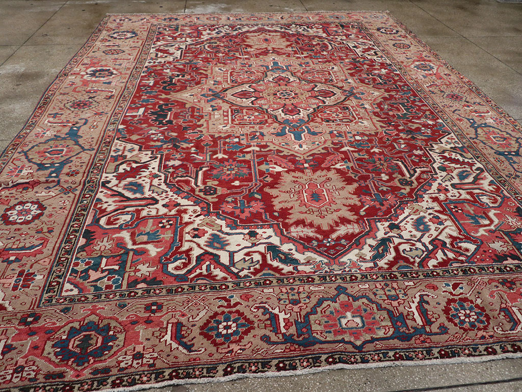 Antique Persian Heriz Room Size Carpet, No.33008 - Staging