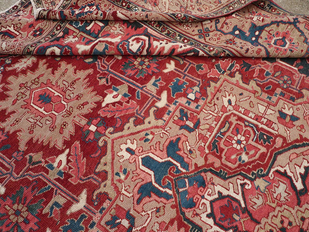 Antique Persian Heriz Room Size Carpet, No.33008 - Staging