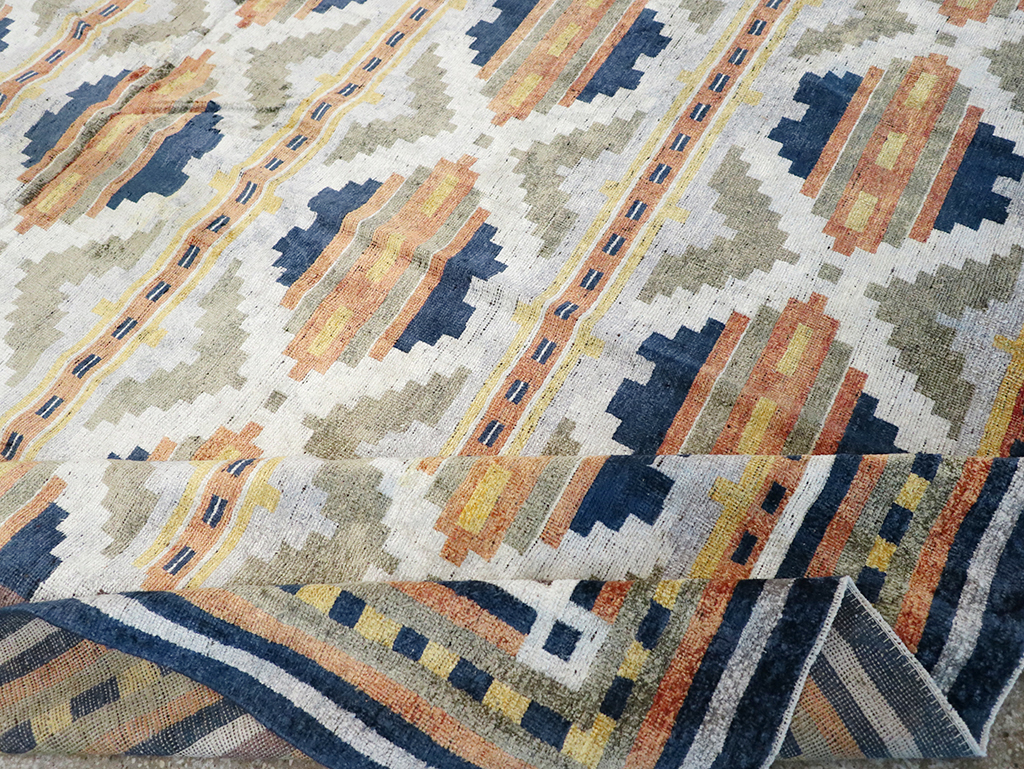 Modern East Turkestan Silk Khotan Room Size Carpet, No.33013 - Staging