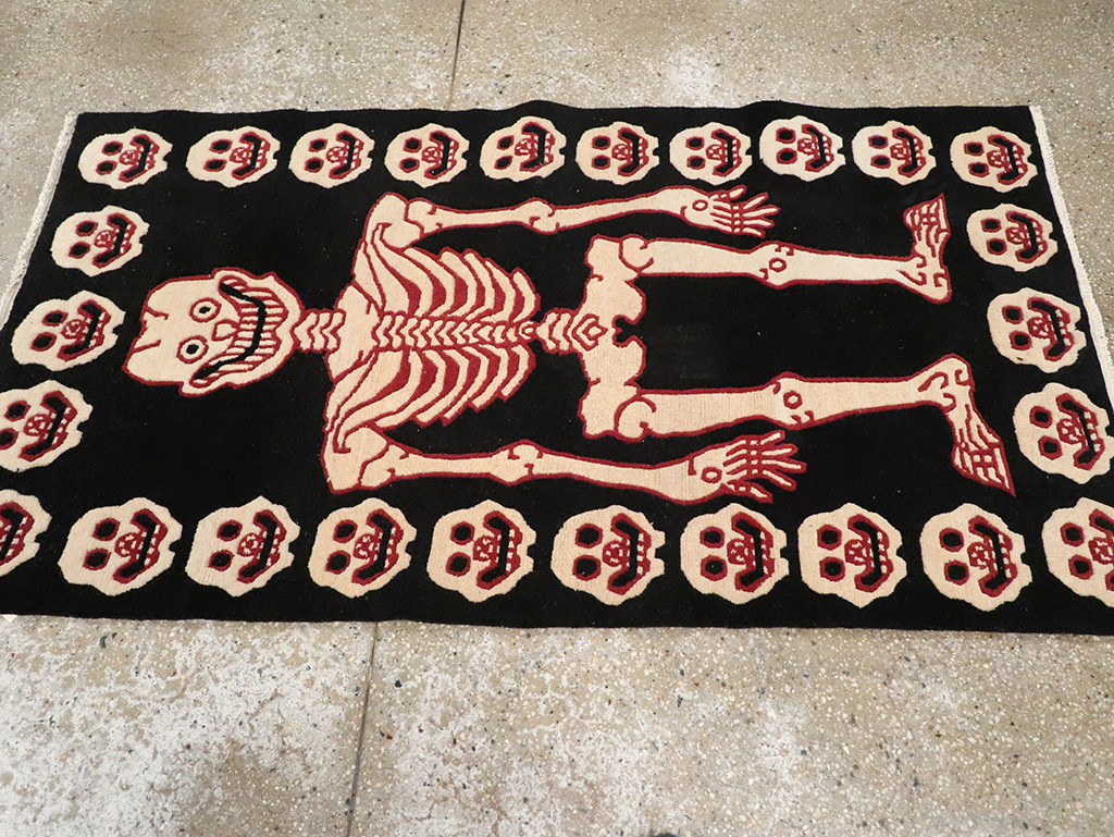 Vintage Tibetan Pictorial Throw Rug, No.33021 - Staging