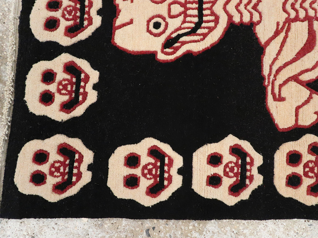 Vintage Tibetan Pictorial Throw Rug, No.33021 - Staging
