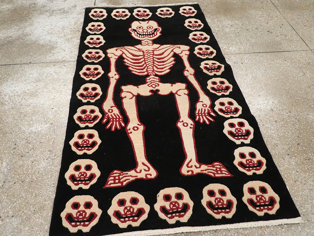 Vintage Tibetan Pictorial Throw Rug, No.33021 - Staging