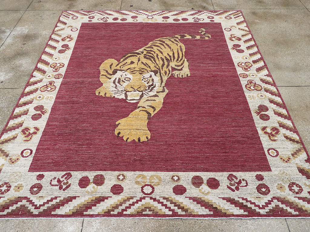 Modern East Turkestan Khotan Pictorial Room Size Carpet, No.33027 - Staging