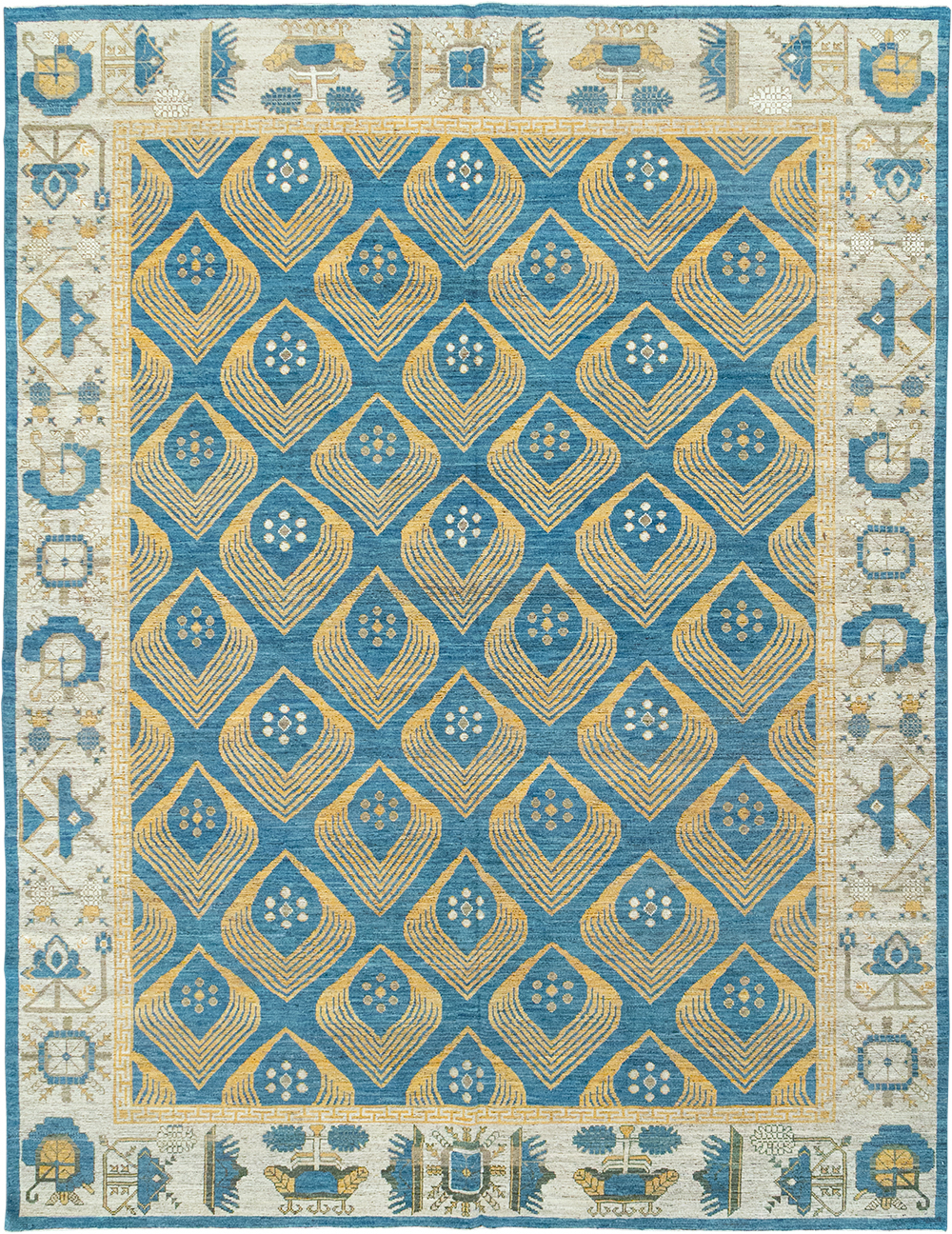 Modern East Turkestan Khotan Room Size Carpet, No.33028 - Staging