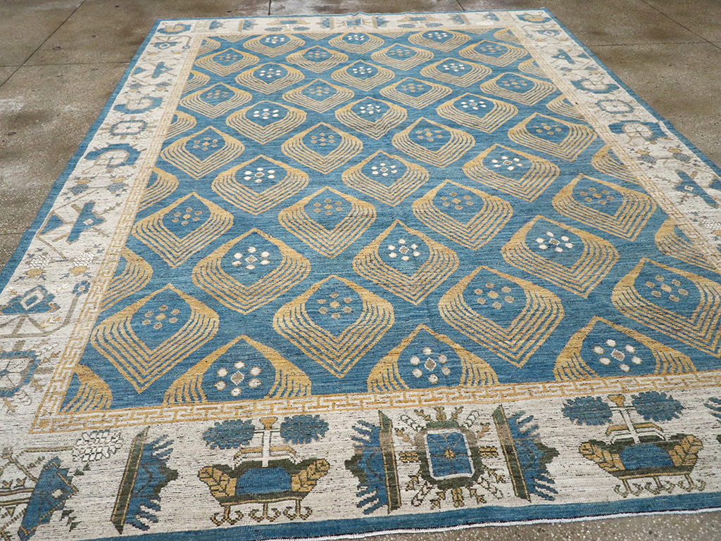 Modern East Turkestan Khotan Room Size Carpet, No.33028 - Staging