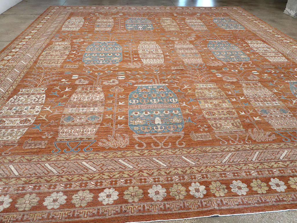Modern East Turkestan Khotan Vase Pictorial Large Carpet, No.33032 - Staging