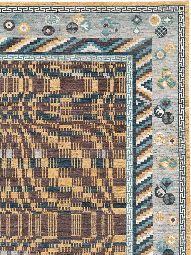 Modern East Turkestan Khotan Room Size Carpet, No.33034 - Staging