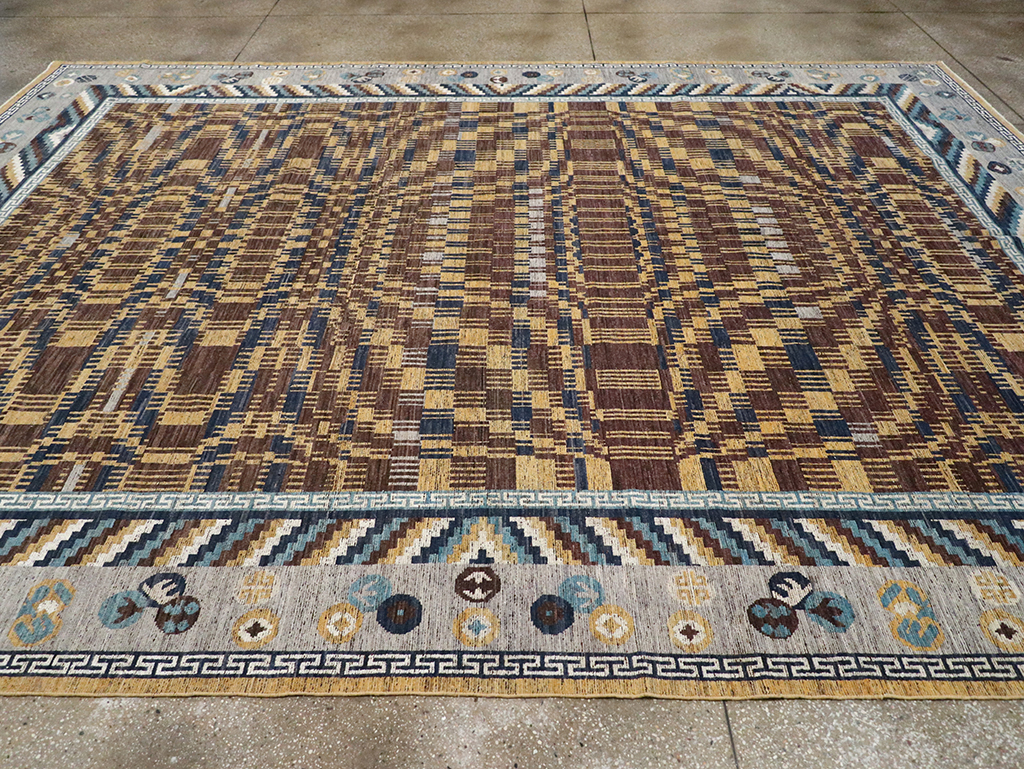 Modern East Turkestan Khotan Room Size Carpet, No.33034 - Staging