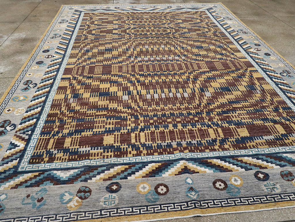 Modern East Turkestan Khotan Room Size Carpet, No.33034 - Staging
