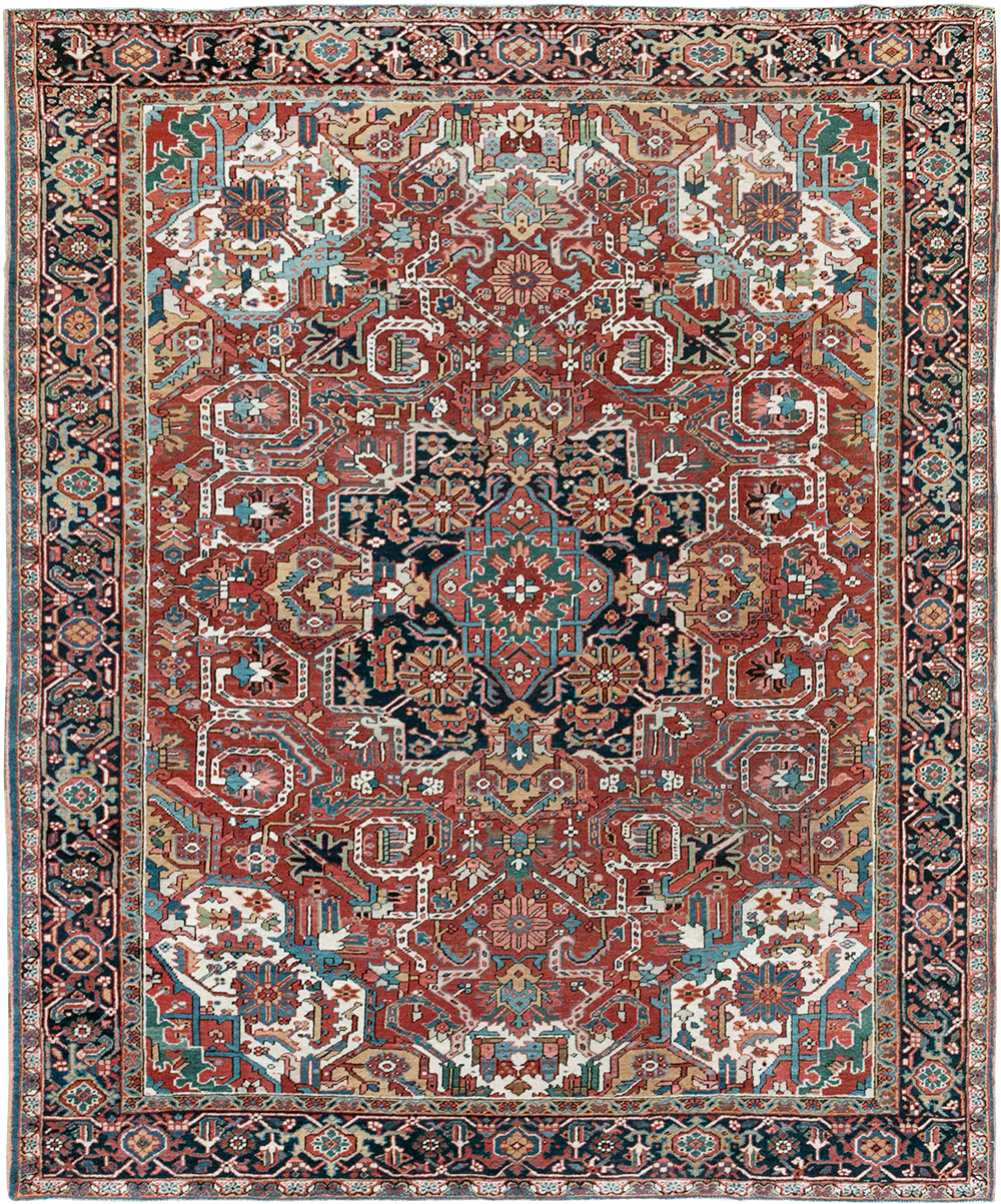 Vintage Persian Heriz Room Size Carpet, No.33042 - Staging