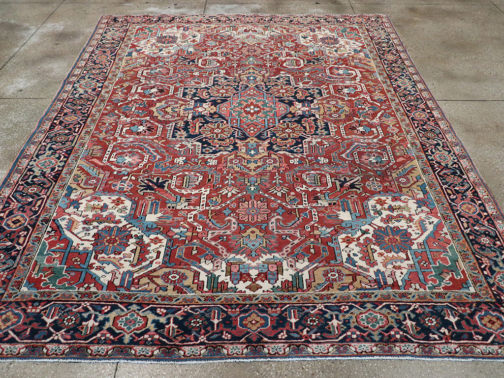Vintage Persian Heriz Room Size Carpet, No.33042 - Staging