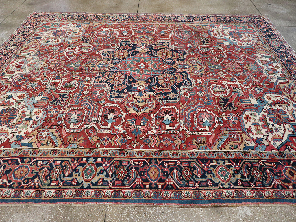 Vintage Persian Heriz Room Size Carpet, No.33042 - Staging