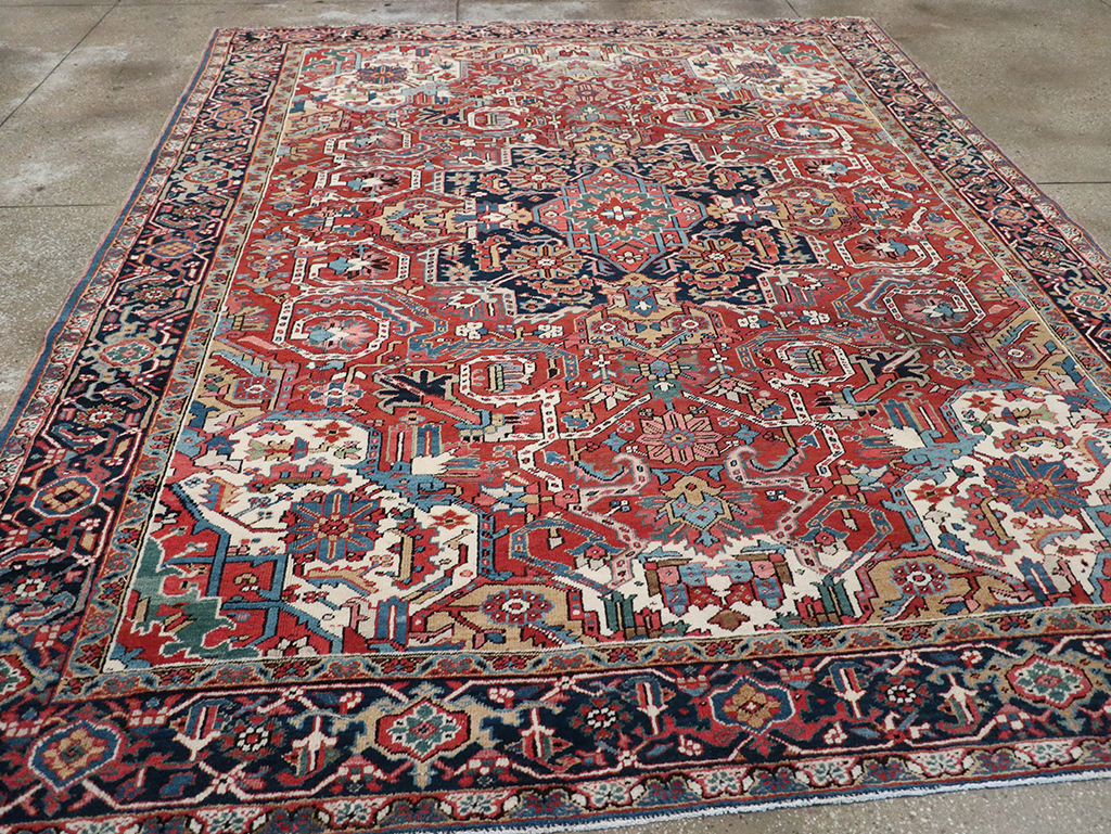Vintage Persian Heriz Room Size Carpet, No.33042 - Staging