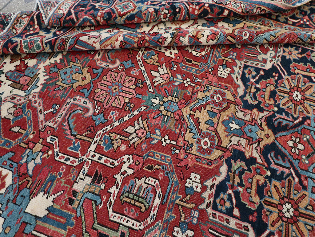 Vintage Persian Heriz Room Size Carpet, No.33042 - Staging