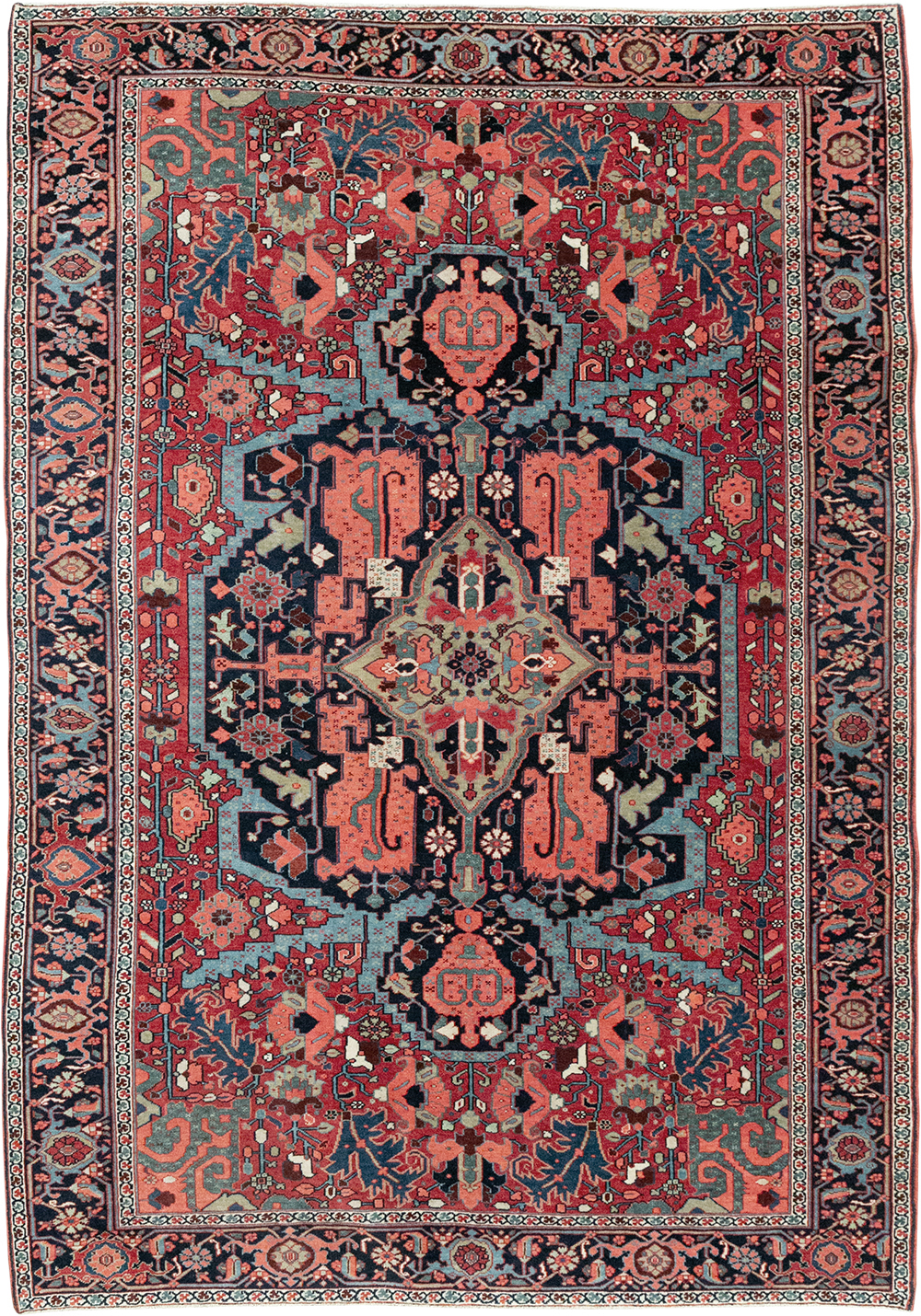 Antique Persian Heriz Accent Rug, No.33044 - Staging