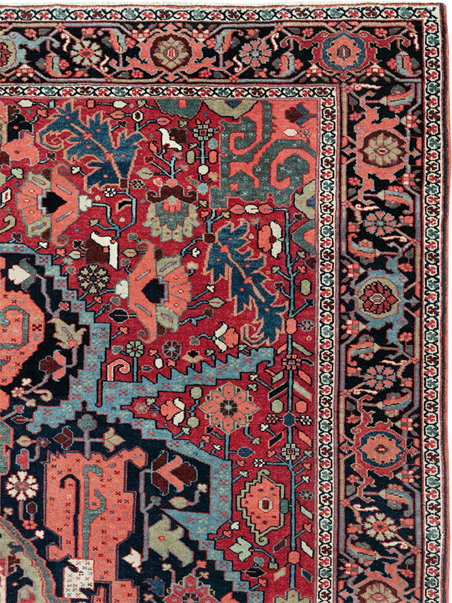 Antique Persian Heriz Accent Rug, No.33044 - Staging