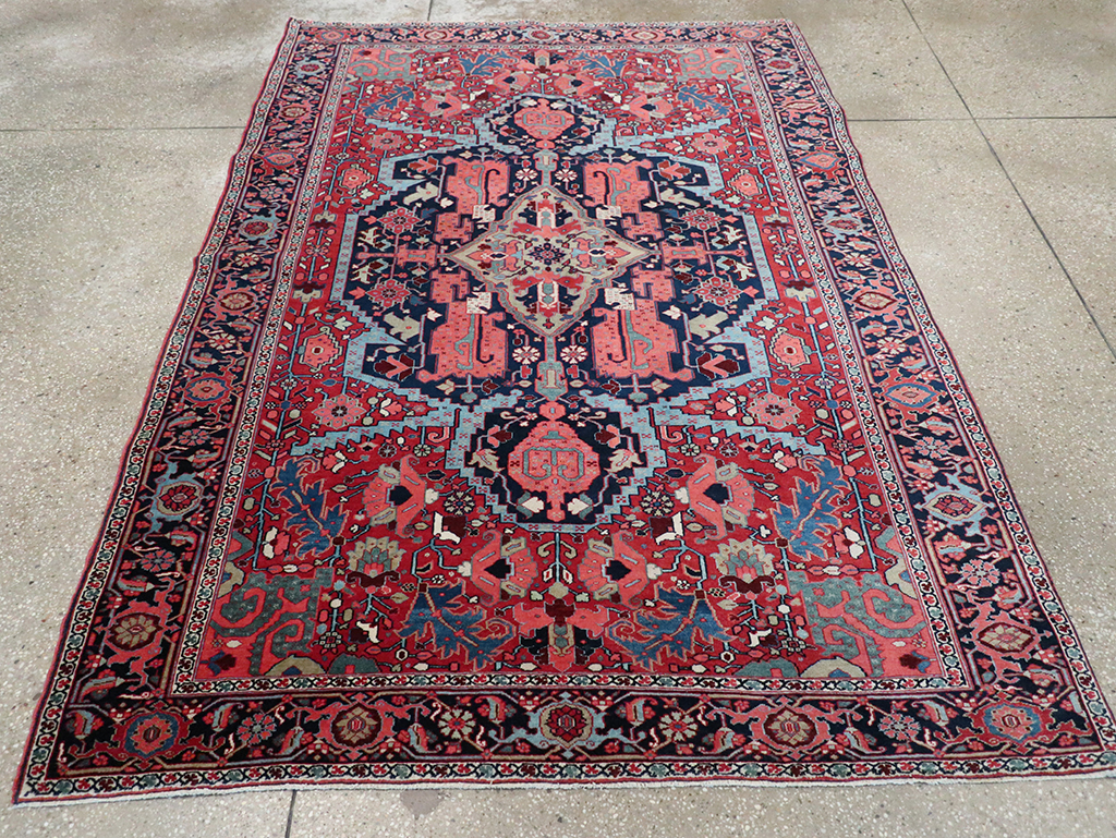 Antique Persian Heriz Accent Rug, No.33044 - Staging
